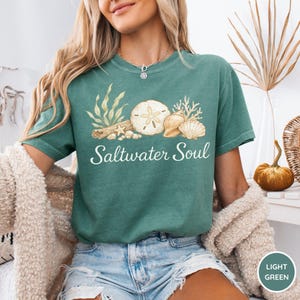 Comfort Colors® Saltwater Soul Shirt, Seashells Shirt, Beach Summer Shirt, Trendy Beach Shirt, Ocean Lover Shirt, Seashell Lover Tee, Beach Light Green