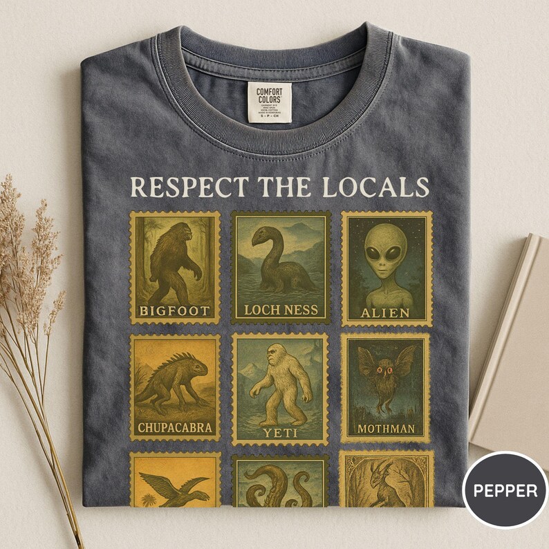 Comfort Colors® Cryptid Shirt, Bigfoot Lockness Monster Shirt, Cryptid Lovers Gift, Bigfoot Respect the Locals Cryptid Stamp Shirt, Alien Pepper