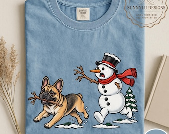 Comfort Colors® Christmas French Bulldog Shirt, Christmas Dog Shirt, Funny Frenchie Shirt, Frenchie Lover Shirt, Funny Dog Snowman Tee, Dogs