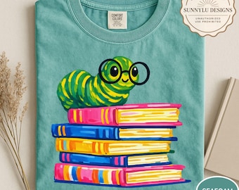 Comfort Colors® Bookworm Shirt, Cute Reading Worm Tee, Retro Bookworm Shirt, Book Lover Shirt, Book Lover Gift, Librarian Shirt, Bookish Tee