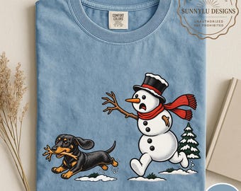Comfort Colors® Dachshund Christmas Shirt, Funny Snowman Dog Shirt, Wiener Dog Holiday Shirt, Funny Dachshund Shirt, Doxie Dog Mom Gift