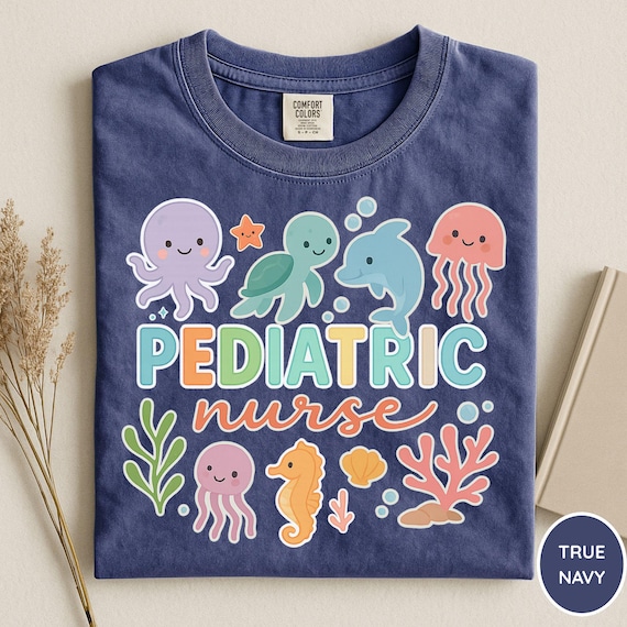 Comfort Colors® Pediatric Nurse Shirt, Peds Nurse Shirt, Pediatric Sea Animal Shirt, PICU Pediatric Nurse Shirt, Pediatrician Shirt, Peds