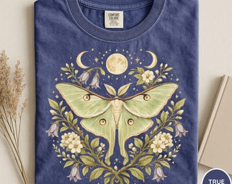 Comfort Colors® Luna Moth Shirt, Vintage Botanical Luna Moth Tee, Celestial Moth Shirt, Cottagecore Nature Shirt, Witchy Floral Shirt, Moth