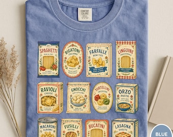 Comfort Colors® Pasta Liebhaber Shirt, Vintage Pasta Grafik T-Shirt, Italienisches Essen Shirt, Cottagecore Foodie Shirt, Italienischer Markt T-Shirt, Ravioli T-Shirt