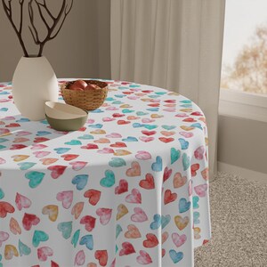 Colorful Heart Tablecloth for Romantic Dinners, Love Decor, Wedding Table Setting, Valentine&#39;s Day, Heart Pattern