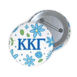 Greek Sorority Pin Buttons, Sorority Symbol Button, Kappa Kappa Gamma Blue Floral Design, KKG Game Day Apparel, Rush Gifts