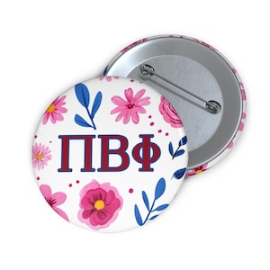Greek Sorority Pin Buttons, Sorority Symbol Button, Pi Beta Phi Blue Floral Design, Pi Phi Game Day Apparel, Pi Beta Phi Rush Gifts