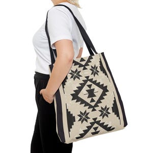 Creme und Schwarz Azteken-Einkaufstasche | Wiederverwendbare Einkaufstasche für umweltfreundlichen Stil, Strandtasche, Reisetasche, einzigartiges Geschenk, Boho Decor, Pool-Tasche