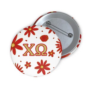 Greek Sorority Pin Buttons, Sorority Symbol Button, Chi Omega, Chi O, Pink Floral Design, Game Day Apparel, Rush Gifts