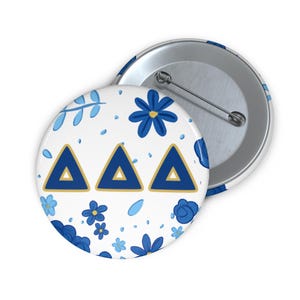 Greek Sorority Pin Buttons, Sorority Button, Tri Delta, Delta Delta Delta Blue Floral Design, Game Day Apparel, Rush Gifts, Sorority Merch