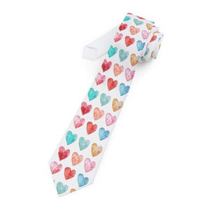 Watercolor Hearts Necktie - Fun and Stylish Accessory for Weddings, Anniversaries, Valentine&#39;s Day, Gifts for Him, Fashion Tie