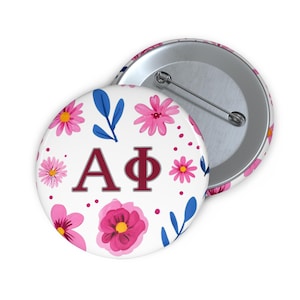 Greek Sorority Pin Buttons, Sorority Symbol Button, Floral Design, A Phi Game Day Apparel, APhi Rush Gift, Alpha  Phi Gift
