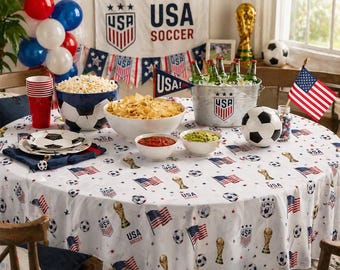 USA World Cup Soccer Tablecloth Tablecloth | American Flag Football Party Runner