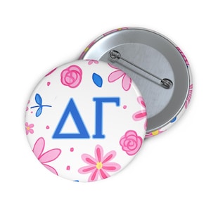 Greek Sorority Pin Buttons, Sorority Symbol Button, Delta Gamma, DEE GEE Blue Floral Design, Game Day Apparel, DG Rush Gifts