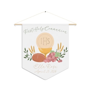 Personalized First Communion Banner, Custom Name & Date 1st Holy Communion Pennant Banner