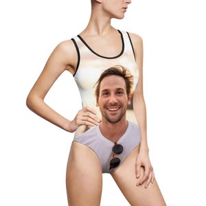 Personalized Women's Classic One-Piece Swimsuit with Custom Photo, Custom Summer Swimwear, Beach, Vacation, Pool Party, Funny Beach Gift