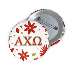 Greek Sorority Pin Buttons, Sorority Symbol Button, Alpha Chi Omega, A Chi O, Pink Floral Design, Game Day Apparel, Alpha Chi Rush Gifts