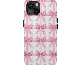 Pink Elegant Bow Pattern Tough Phone Case, Stylish Protection, Gift for Her, Birthday, Bridal Shower, Fashion Accessory, Pink Bow Phone Case