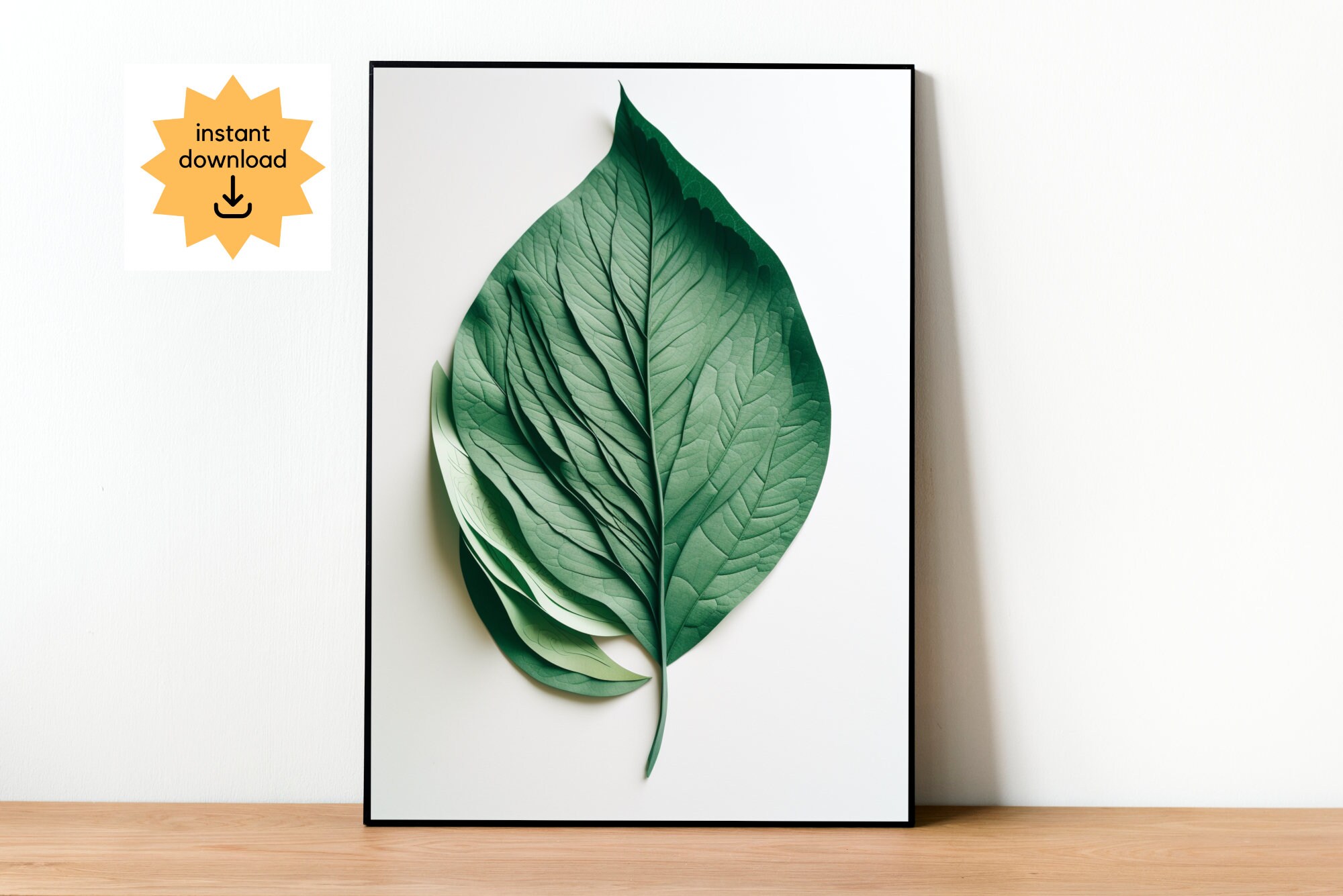 Green Leaf Printable Wall Art for Room Decor. Large Modern, Minimalist