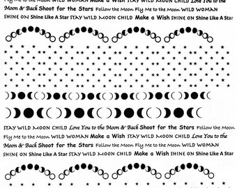 Moon Decals, Moon Phases Decals, Decals for Enameling, Painting with Fire, Decals for enamel, Enamel, Ceramic Decals, Ceramics, or Glass