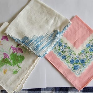 Vintage Women&#39;s Handkerchiefs/Hankies/ one each of 3 different designs
