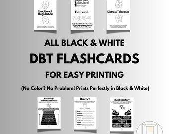 DBT Flashcards, Dialectical Behavior Therapy Flashcards –Printable Digital Download, Mental Health Resource, Black & White for Easy Printing