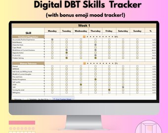 DBT Skills Tracker –  Dialectical Behavioral Therapy – Google Sheets Mental Health Tool + Free Desktop Wallpaper