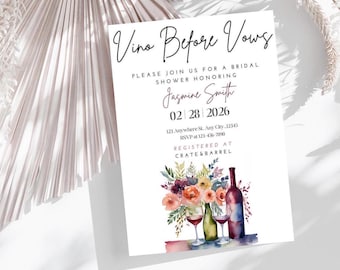 Vino Before Vows Invitation Template, Red White Wine Tasting Bridal Shower Invite, Wine Bridal Invitation, Custom Wine, Bachelorette, Vino