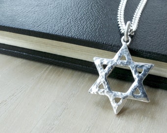 Silver David star necklace for Men, Large Star of David necklace, Mens Jewish necklace, Thick silver charm for him
