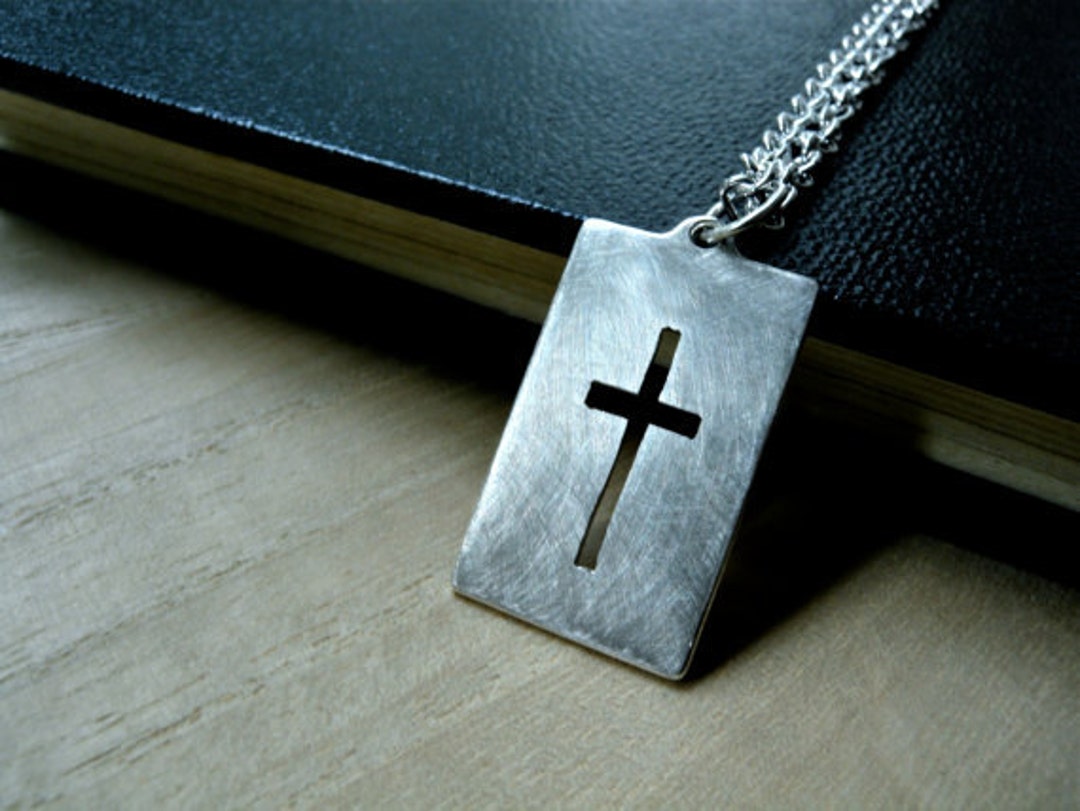 Mens Silver Cross Necklace. Handmade Silver Plate Cross Etsy