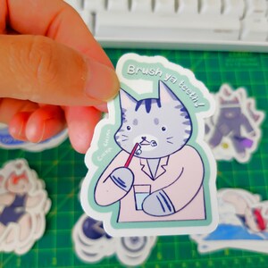 Teeth Brushing Katze - Grey Tabby - Brush Ya Teeth Sticker - Handgemachtes Briefpapier