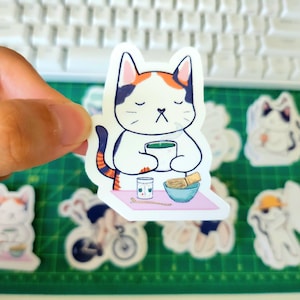 Chat matcha - Sticker cérémonie du thé - Papeterie fait main d'artiste
