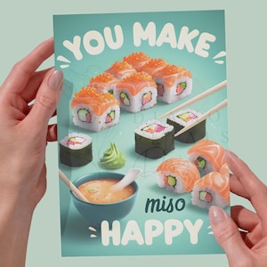 Cute Sushi Art, You Make Miso Happy Digital Image (PNG) - Perfect for Valentines Day, Birthdays, and Anniversary Greeting Cards, Love Notes