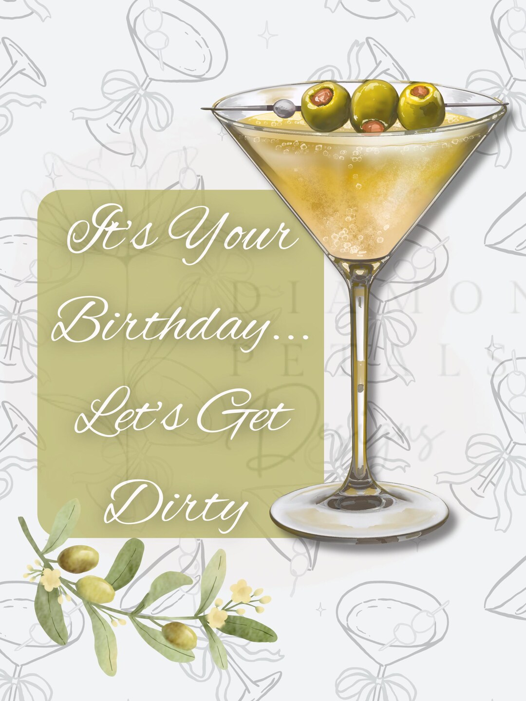 Martini Birthday Card Image – Fun Cocktail Art (PNG Digital Download ...