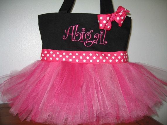 Items similar to Embroidered Dance Tote Bag - Black and Pink ...