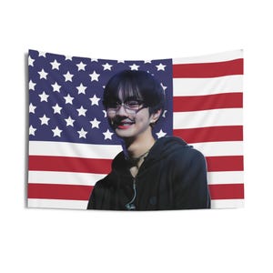 Enha Jungwon Glasses America Flag Banner, Enha Jungwon Kpop Flag, Jungwon Kpop Merch, Gift Ideas for Fangirls, Birthday Gift & Concert Merch