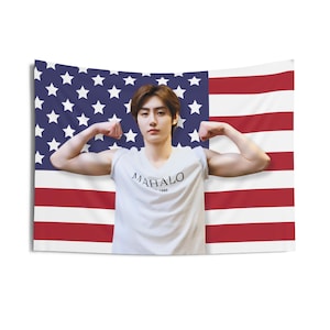 Enha Sunghoon Biceps America Flag Banner, Enha Jungwon Kpop Flag, Jungwon Kpop Merch, Gift Ideas Kpop Fans, Birthday Gift & Concert Merch