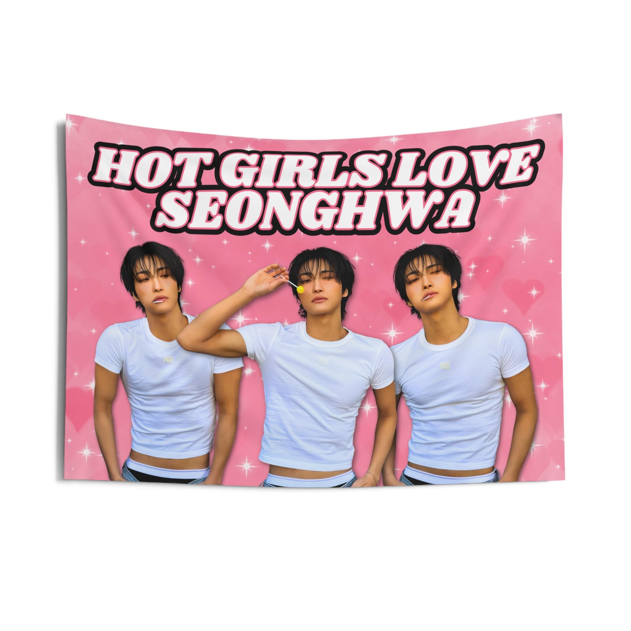 Ateez Seonghwa White Tee Hot Girls Banner, Ateez Kpop Flag, Ateez Tour 2025 Merch, Gift Idea for Atiny, Birthday Gift & Concert Merch