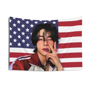 Bannière drapeau américain Jake photocard, drapeau Kpop personnalisé Jake, produits dérivés Kpop Jake, idées cadeaux pour fangirls, cadeau d'anniversaire et produits dérivés de concert