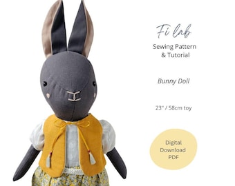 Bunny Sewing Pattern PDF Instant Download with Step-by-Step Instructions Bunny Kids Doll