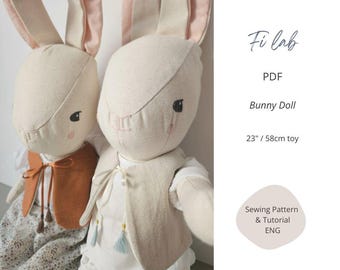 Bunny Sewing Pattern PDF Instant Download with Step-by-Step Instructions Bunny Kids Doll