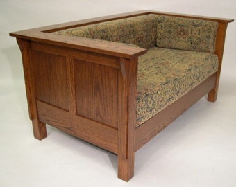 Mission Arts & Crafts Stickley Style Prairie Panel Settle Loveseat