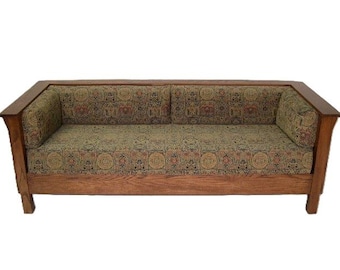 Mission Arts & Crafts Stickley Style Prairie Panel Settle Sofa