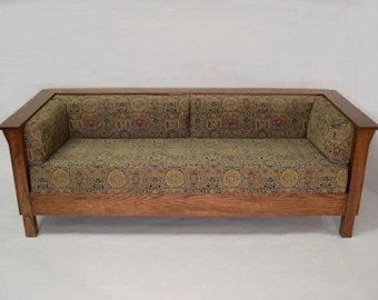 Mission Arts & Crafts Stickley Style Prairie Panel Settle Sofa