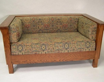 Mission Arts & Crafts Stickley Style Prairie Panel Settle Loveseat