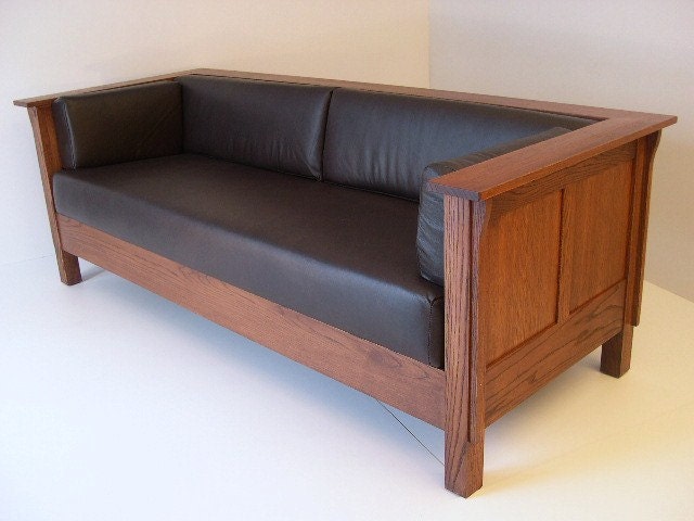 Mission Arts Crafts Stickley Style Prairie Panel Leather Settle Sofa Mission Arts Crafts Stickley Style, Mission Style Leather Sofas