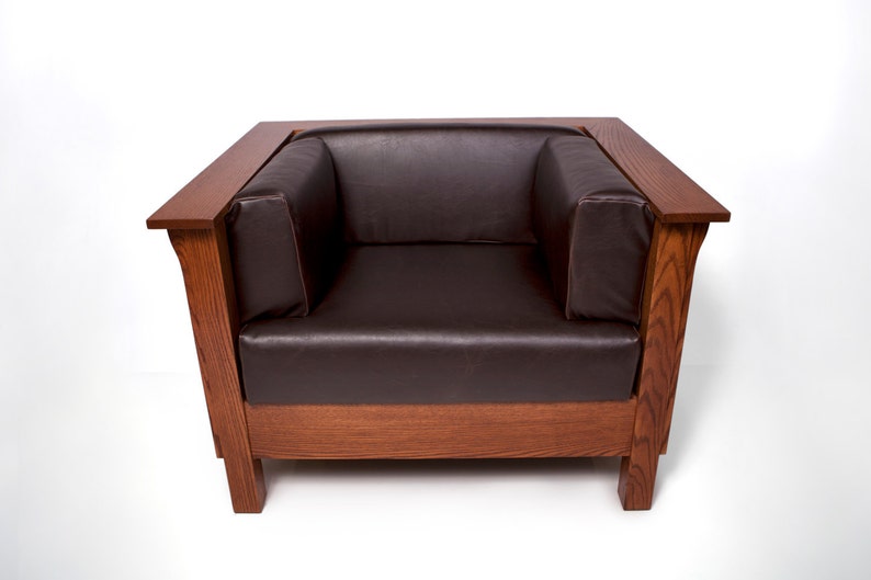 Mission Arts Crafts Stickley Style Panel Leather Club Cube Chair