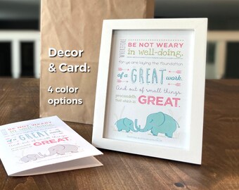 Printable "Small & Great" baby and mama elephant 5x7 scripture decor and card