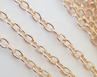 1 meter Gold Plated Chain 5.5 x 3.5mm - nickel free continuous pale rose gold chain