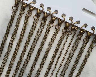 12 x Antique Bronze Cable Chains with Lobster Clasp - 16" / 40.5cm - Bulk Wholesale Necklace Chains